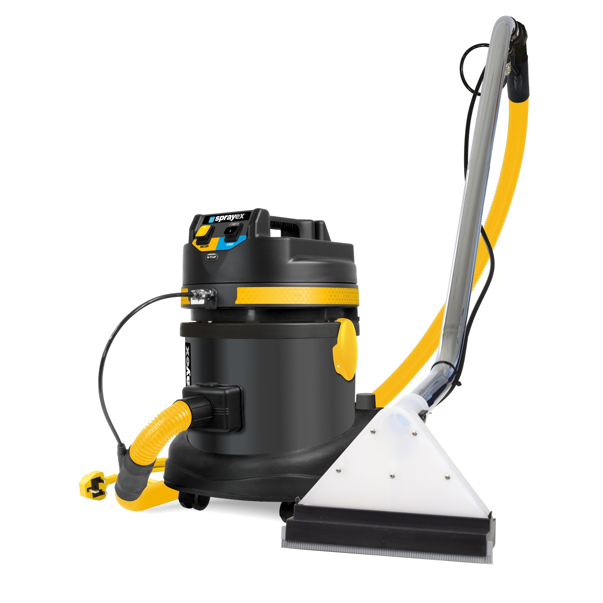 V-TUF SPRAYEX HDC240 240v spray extraction cleaner, yellow body, front view