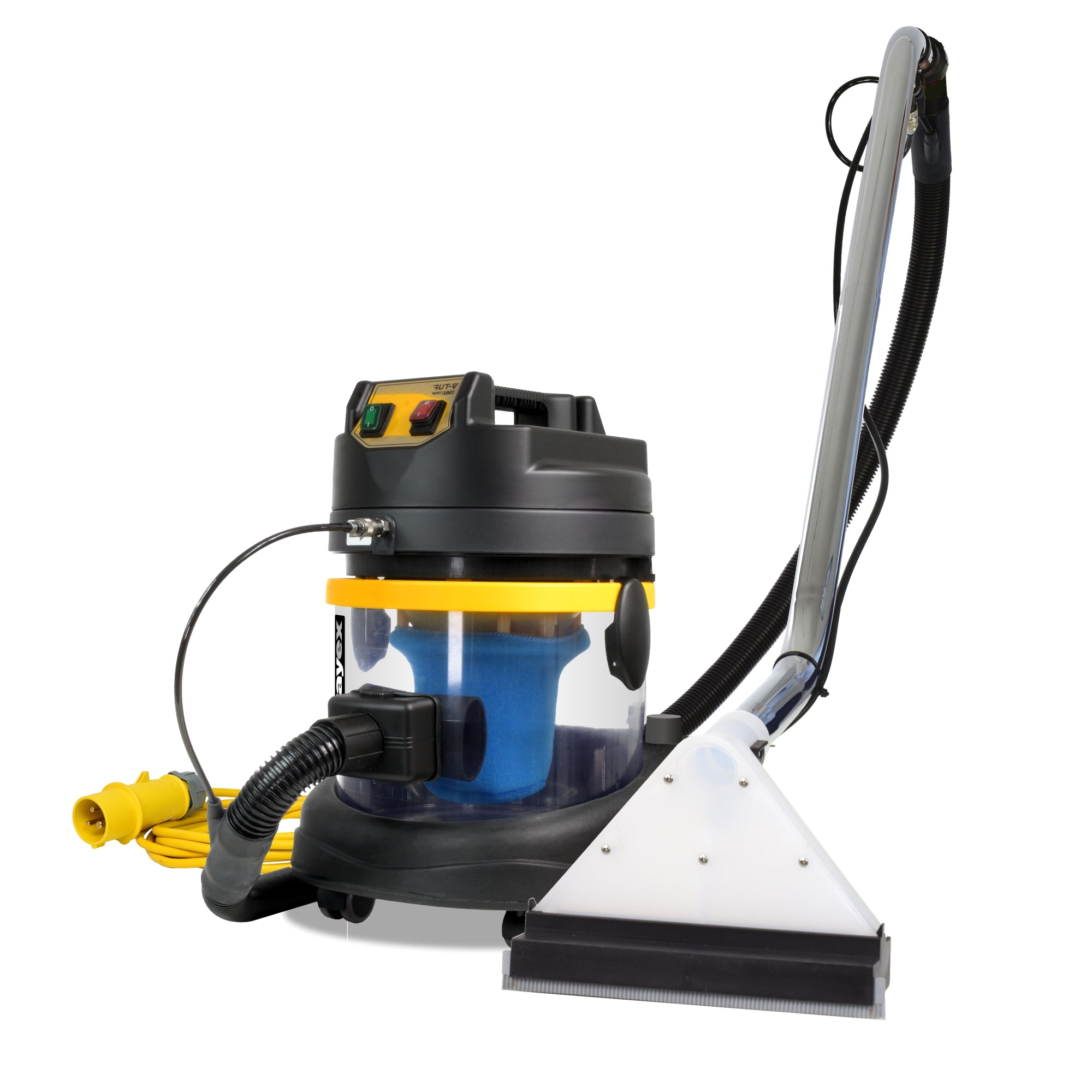 V-TUF SPRAYEX HDC110 21L spray extraction cleaner, yellow and black body, front view