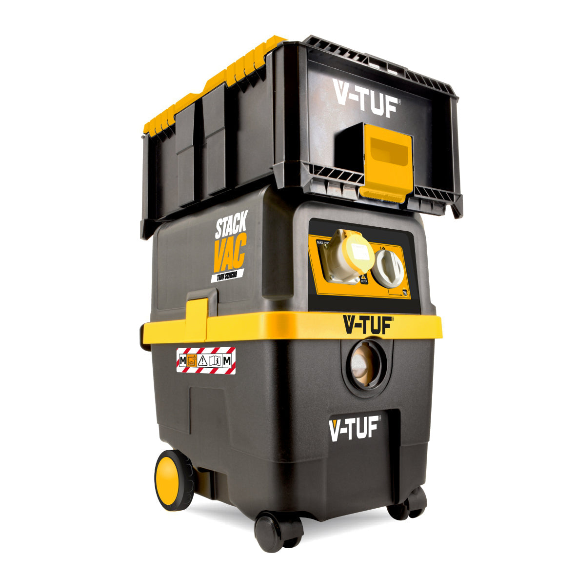 V-TUF STACKPACK VTM451 modular storage box stacked with vacuum showing interlocking system