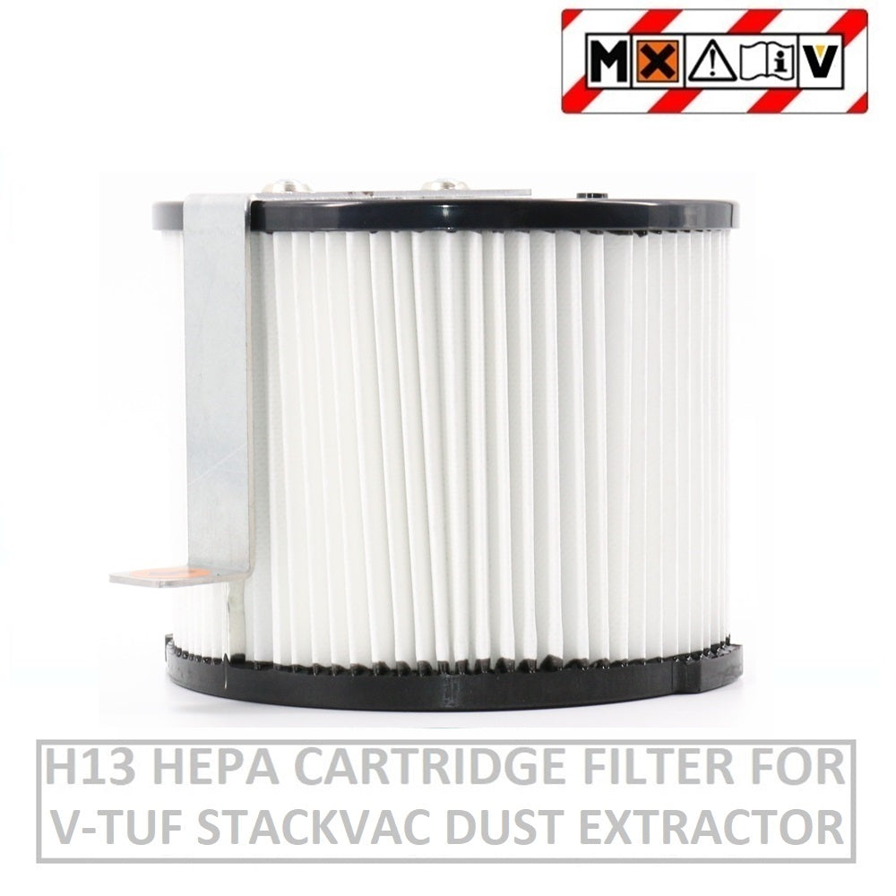 V-TUF StackVac cartridge filter VTM402, M-class H13 HEPA rated, white cylindrical filter