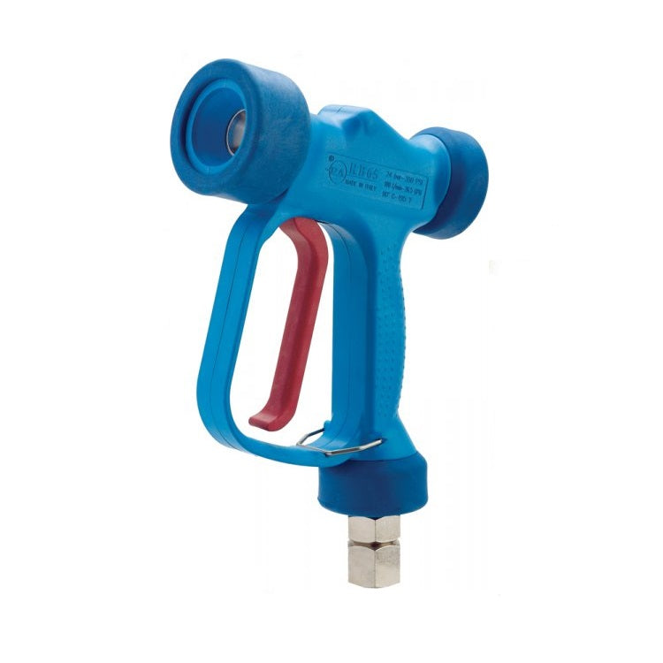 V-TUF T1.150-BLUE wash gun close-up of trigger protector and 1/2 inch BSP female connection