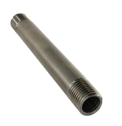 V-TUF T2.011 140mm bent stainless tube side view showing bend angle and 1/4M threads