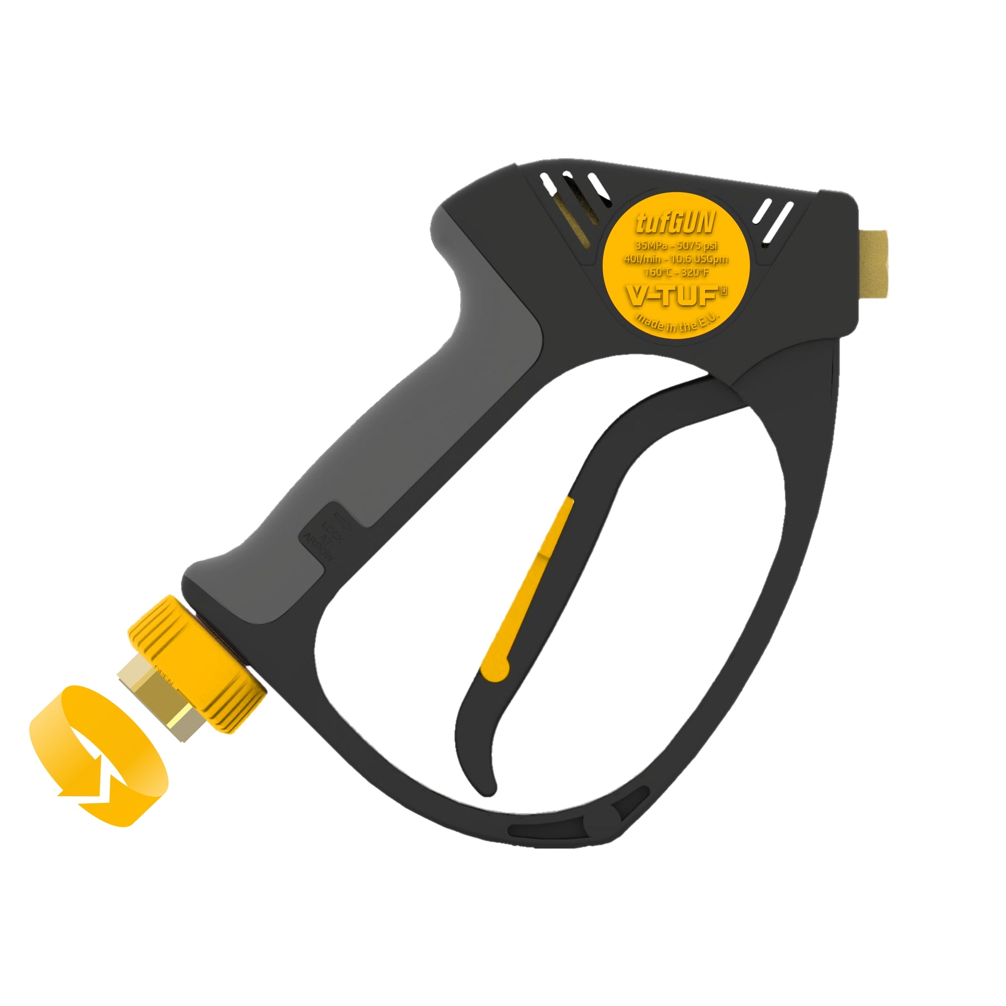 V-TUF tufGUN350S extra heavy duty soft grip trigger TG350S 350 Bar swivel 3/8F inlet 1/4F outlet