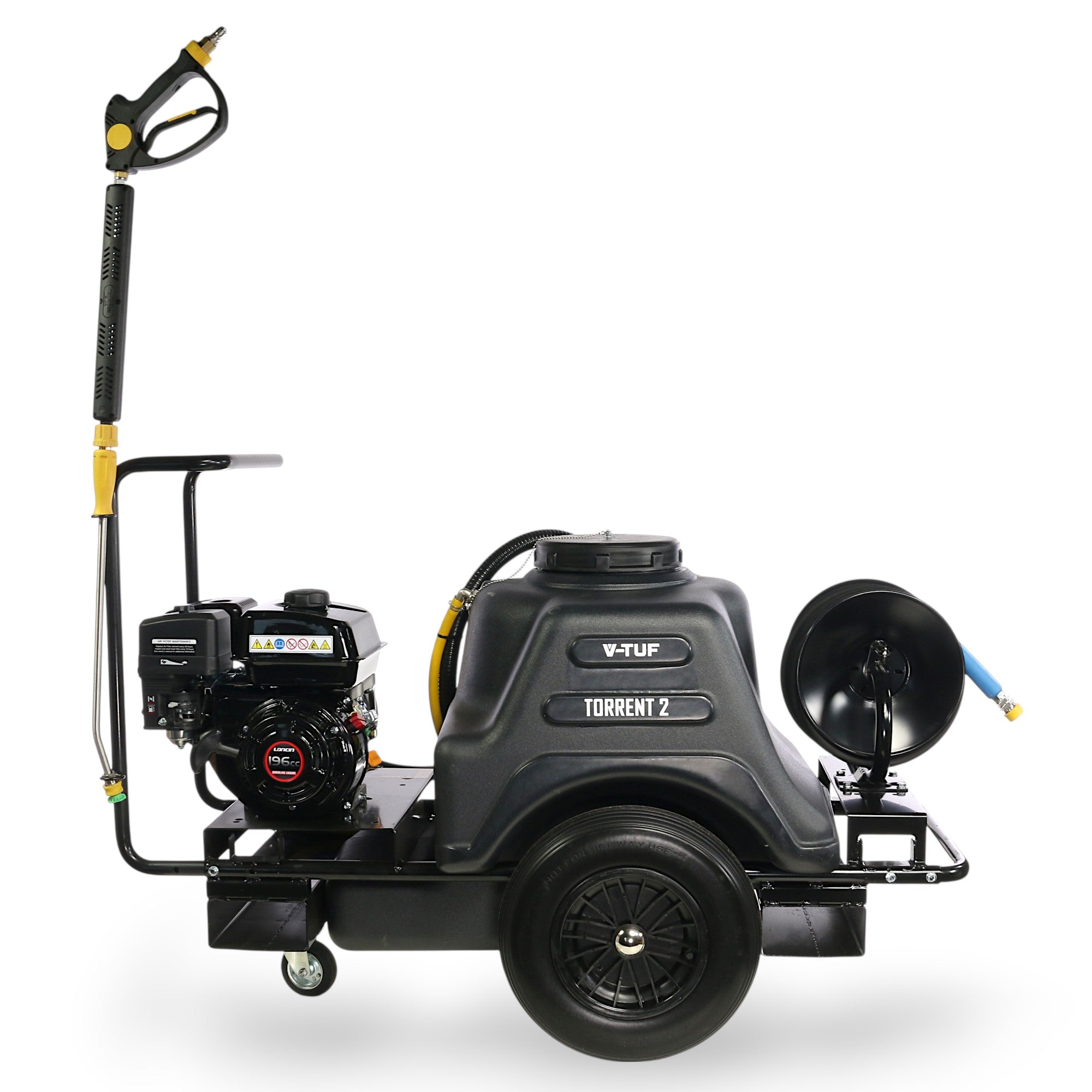 V-TUF TORRENT2HR side view showing Loncin engine, 160 Bar pump and 150L water tank