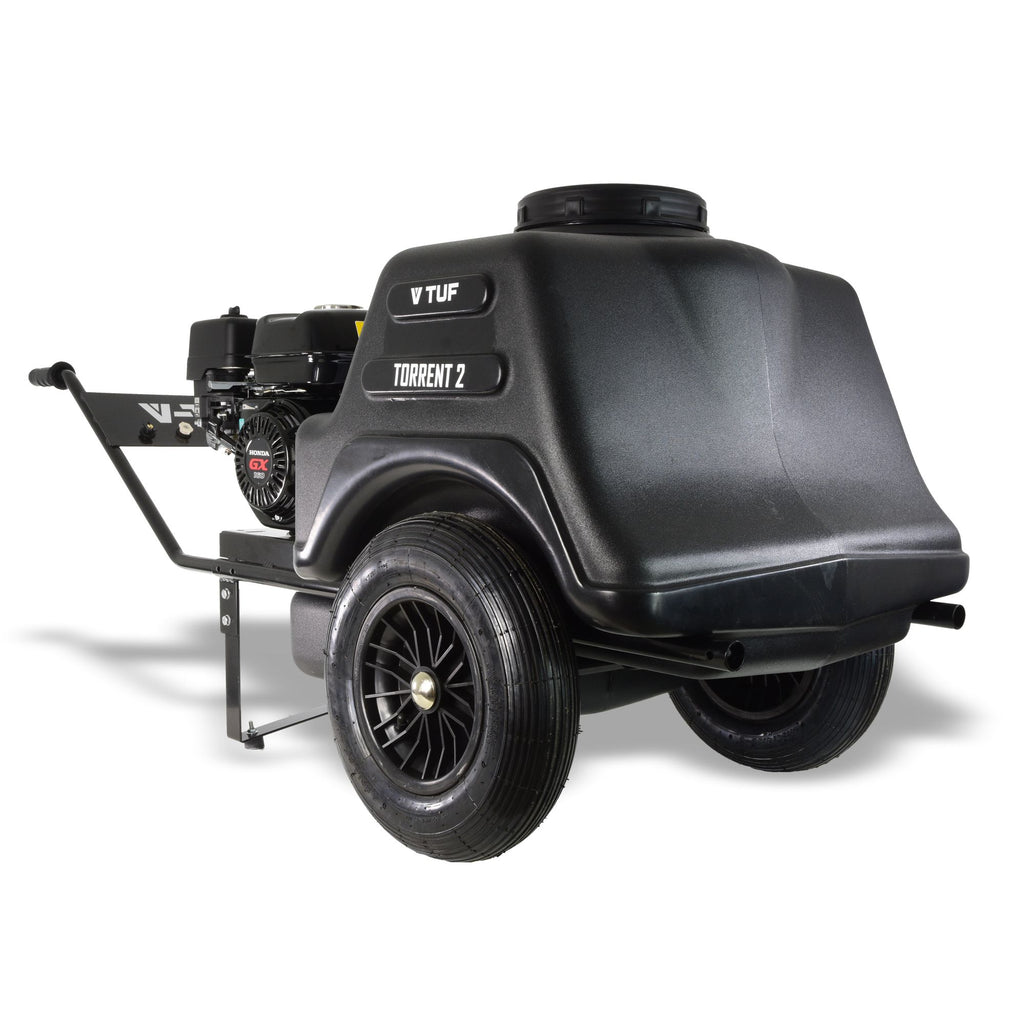 V-TUF TORRENT2H pressure washer bowser in use showing operator washing with high pressure