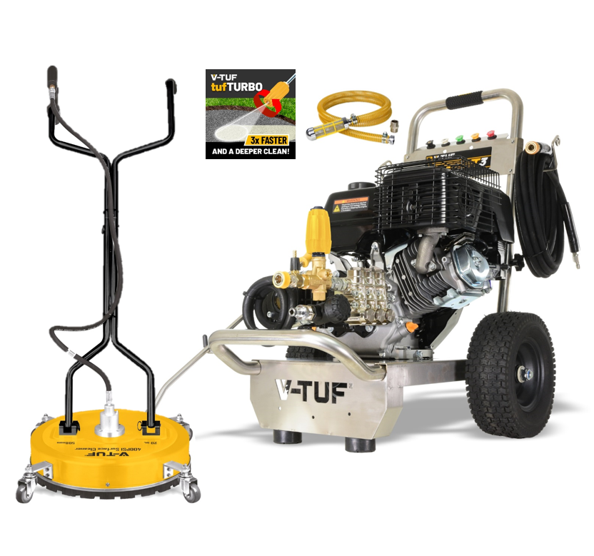 V-TUF TORRENT 3 15HP petrol pressure washer TORRENT3-KIT2 with 19 inch poly deck surface cleaner