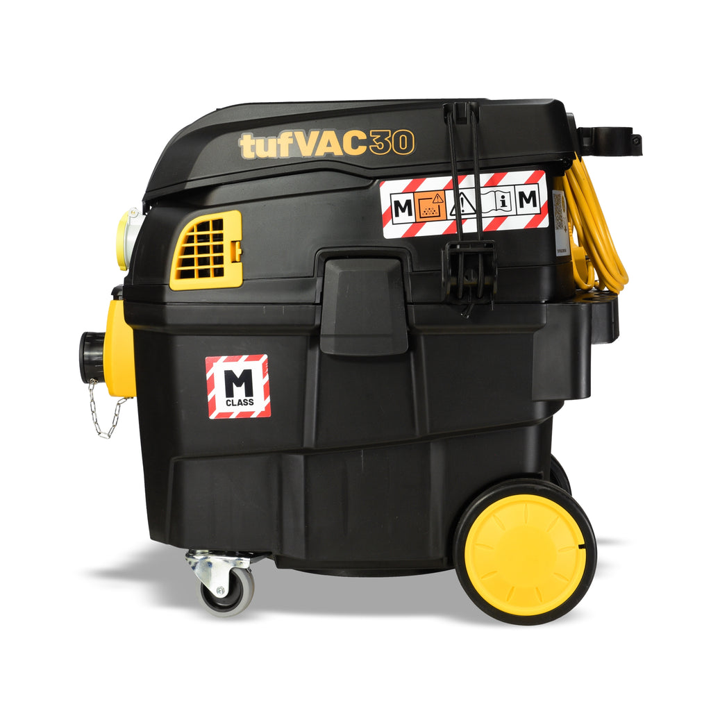 V-TUF tufVAC 110V M-Class in use showing M-Class dust extraction with filter cleaning