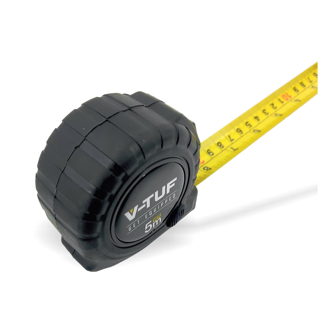 V-TUF V-TAPE tape measure rear view showing belt clip and product label