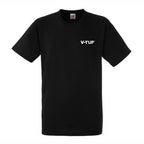 V-TUF branded t-shirt black with yellow V-TUF logo, front view