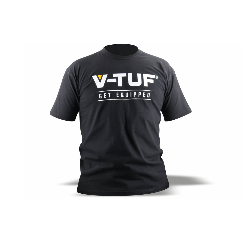 V-TUF branded t-shirt back view showing design and fit