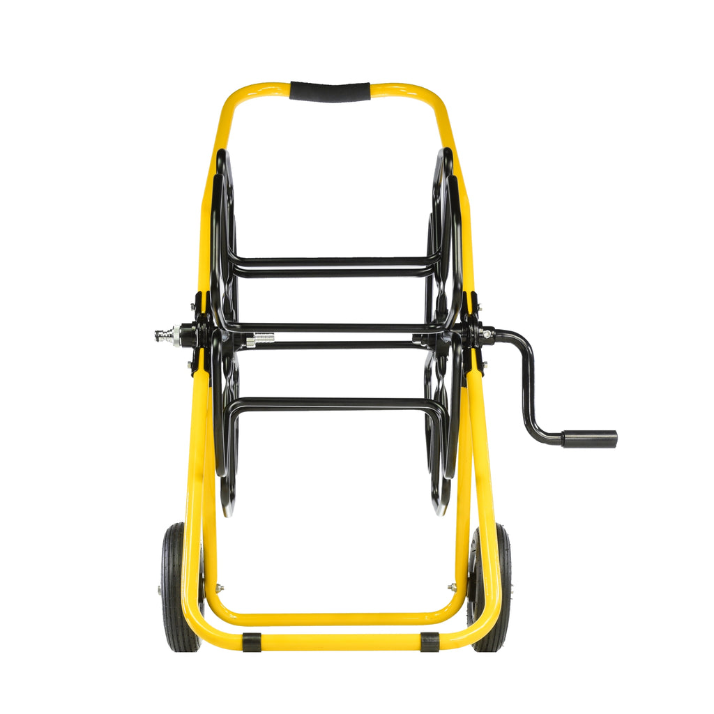 V-TUF V3.12100N hose reel side view showing larger steel drum for 100m capacity