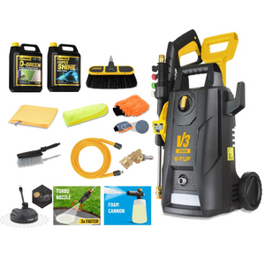 V-TUF V3240X2-KIT4 patio and pro car wash kit contents showing machine and accessories