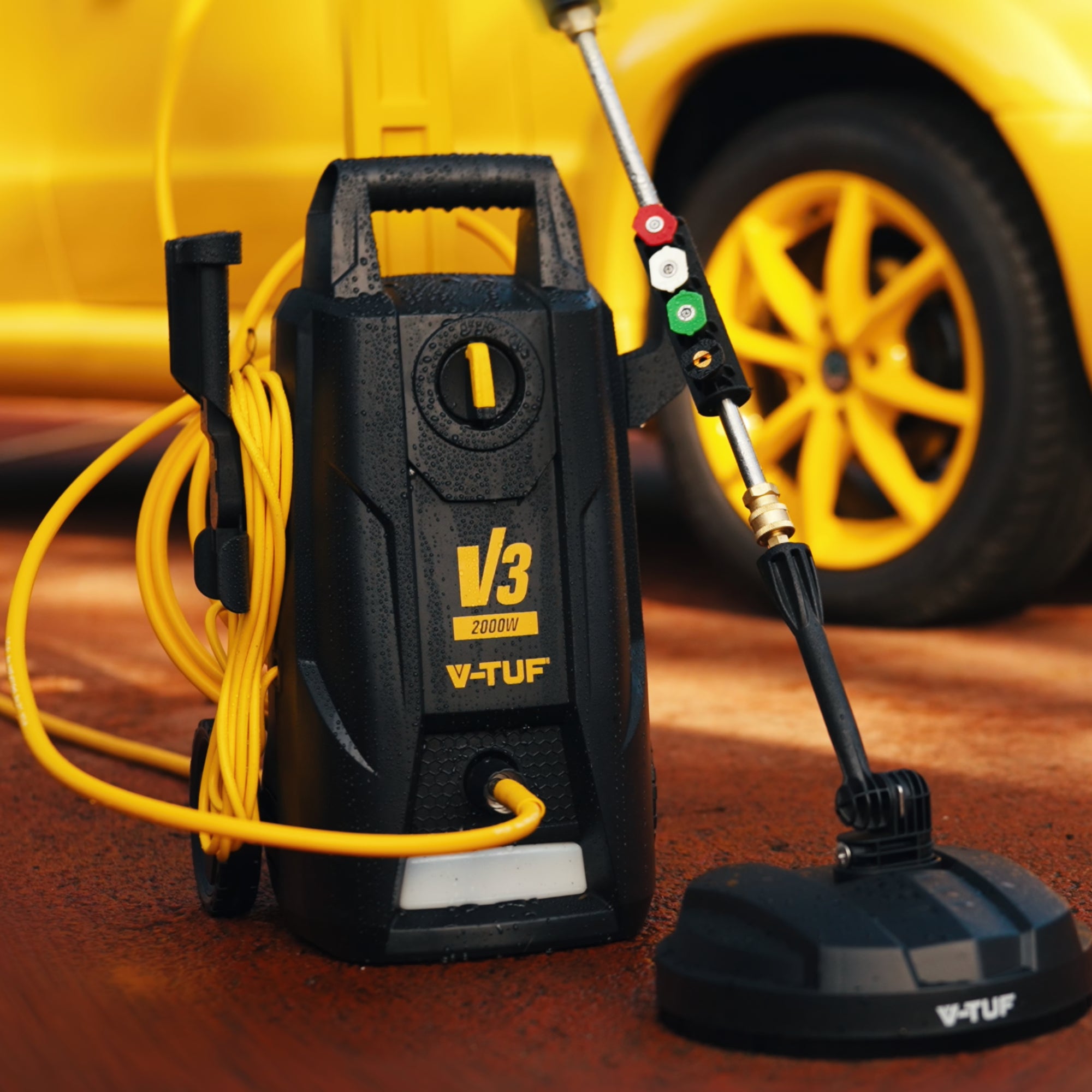 V-TUF V3 pressure washer in use showing 150 Bar cleaning output