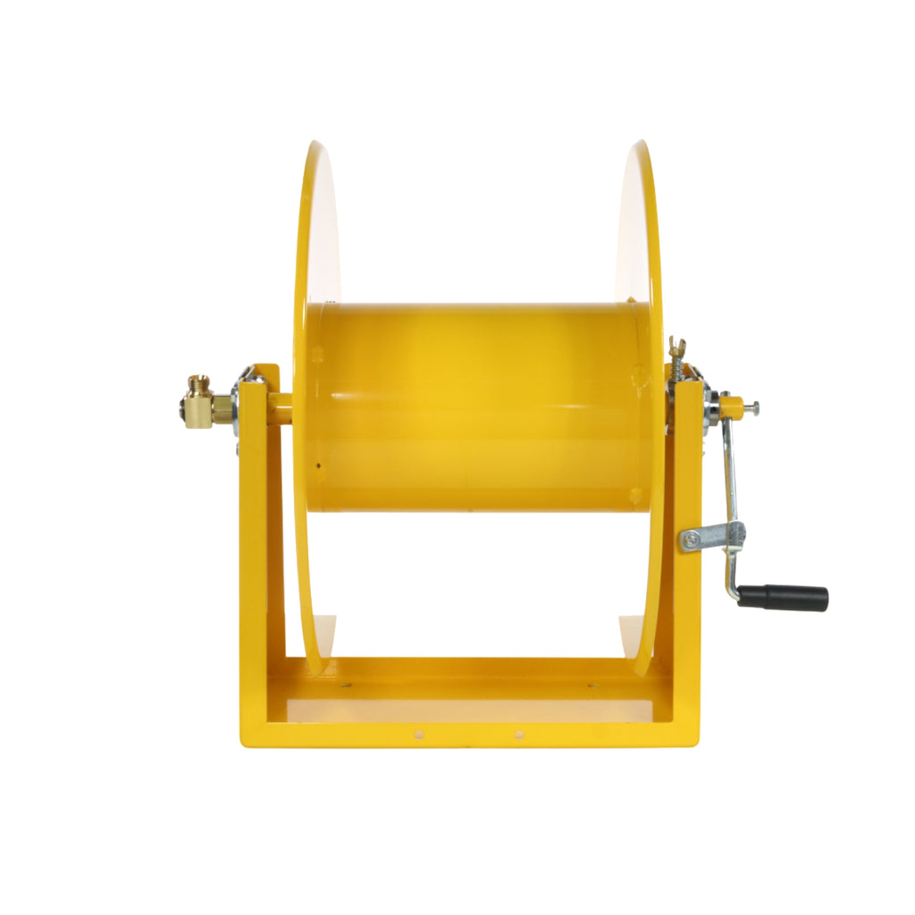 V-TUF SR3 manual reel 110m angle view showing drum, handle and mounting frame