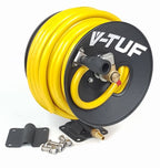 V-TUF manual wind black reel V5.1203 close-up showing inlet swivel and hose connection