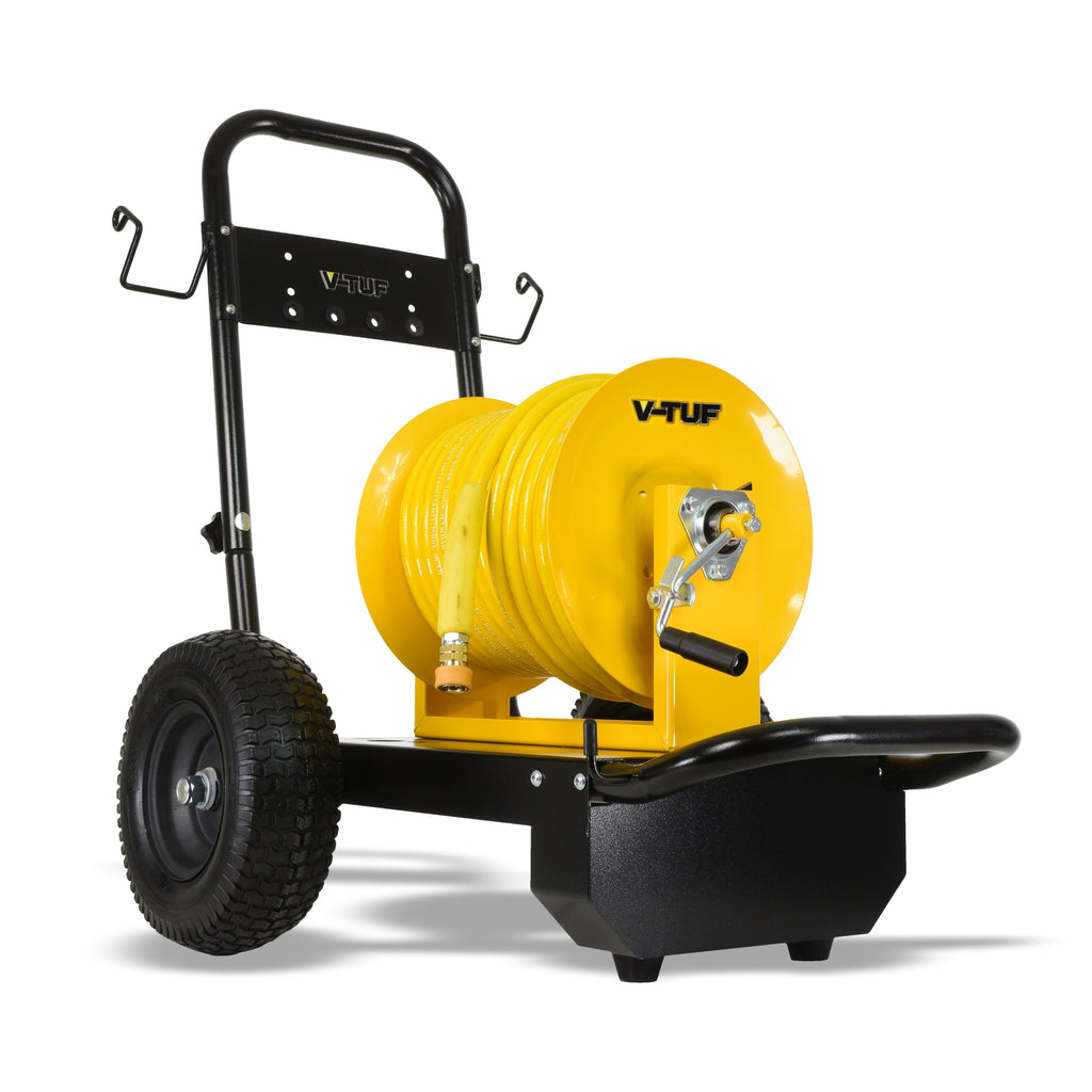 V-TUF manual SR tufREEL close-up showing MSQ connector and yellow hose coil