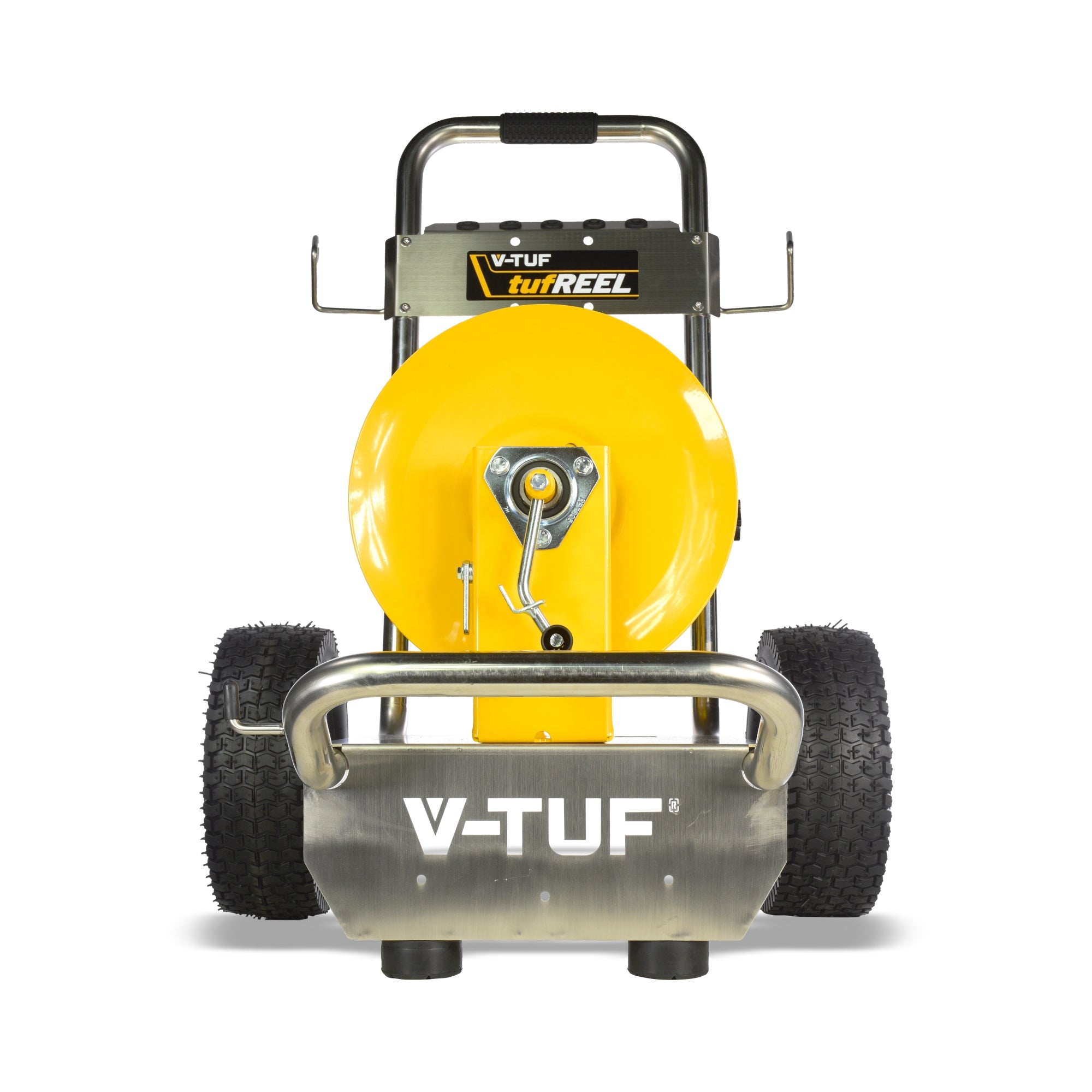 V-TUF trolley mounted SR tufREEL close-up showing manual wind handle and drum