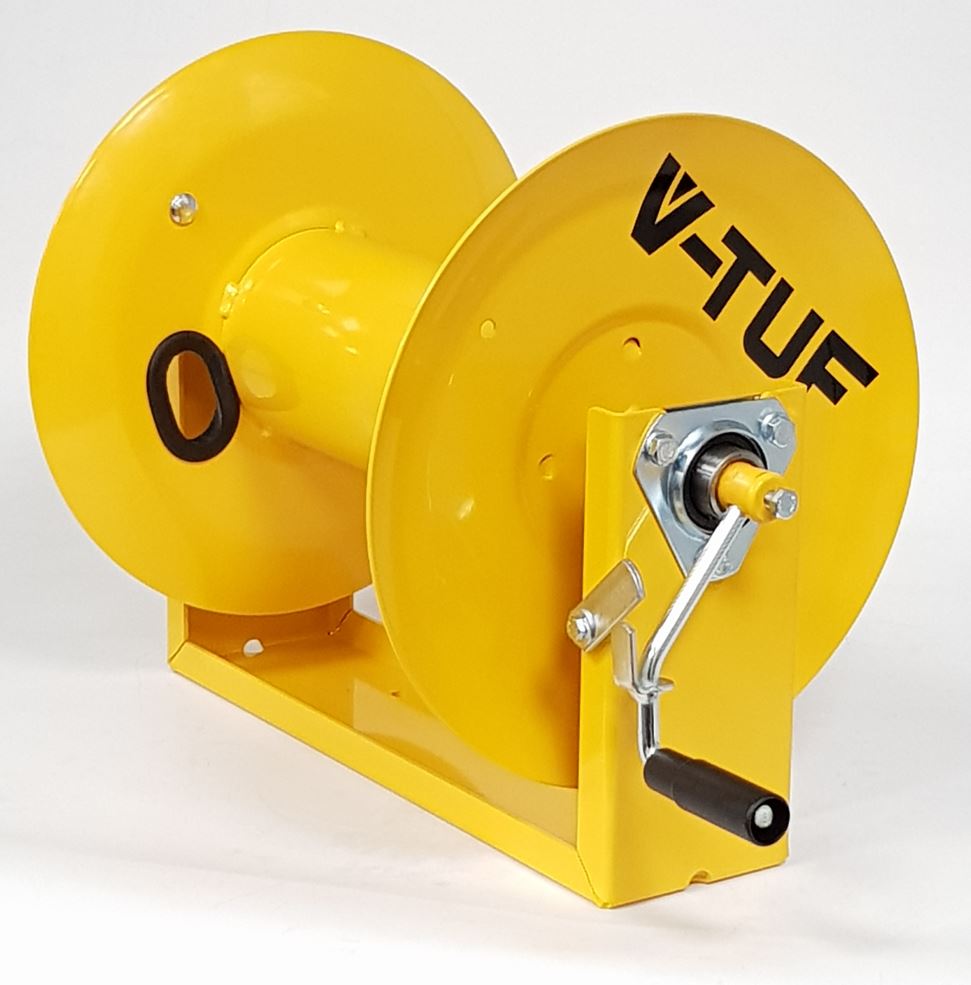 V-TUF V5.141SS tufREEL Super Series side view showing stainless construction and hand crank