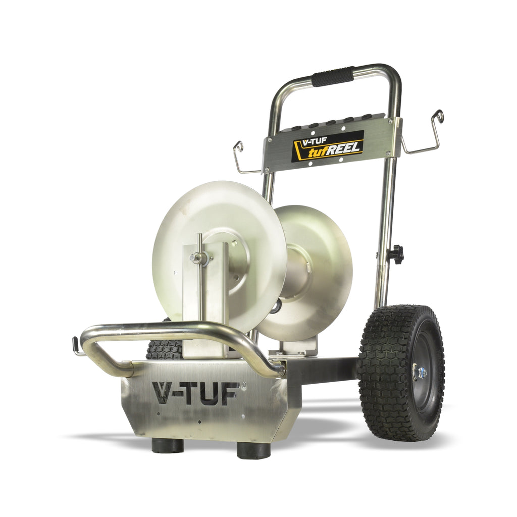 V-TUF trolley manual wind SR2 Super Series stainless 60m hose reel V5.144SSTR, front view