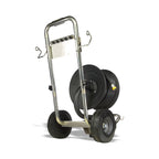 V-TUF manual wind trolley reel close-up showing MSQ coupling and 50m high pressure hose