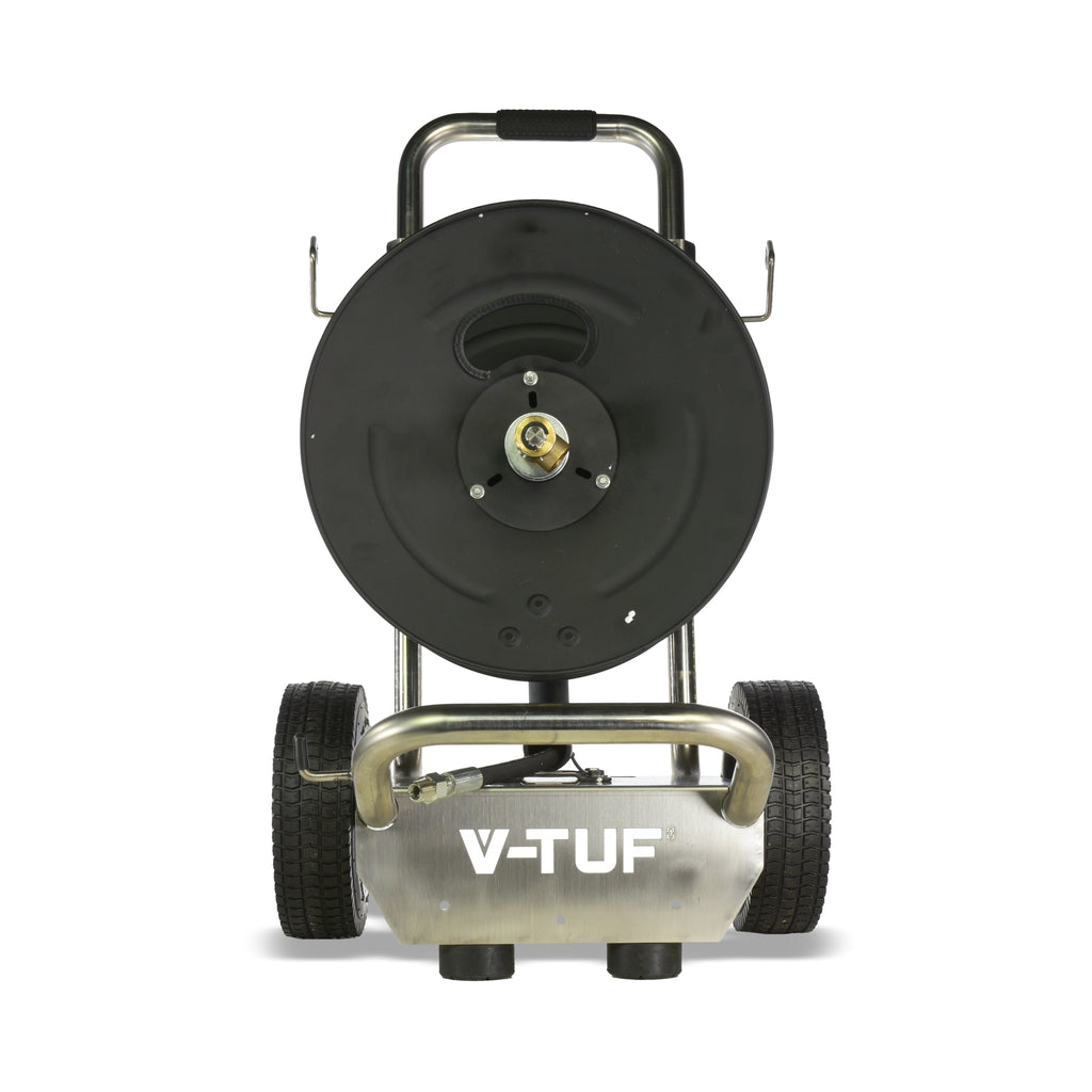 V-TUF V5.1453TR-KIT1 trolley hose reel side view showing drum, handle and trolley frame