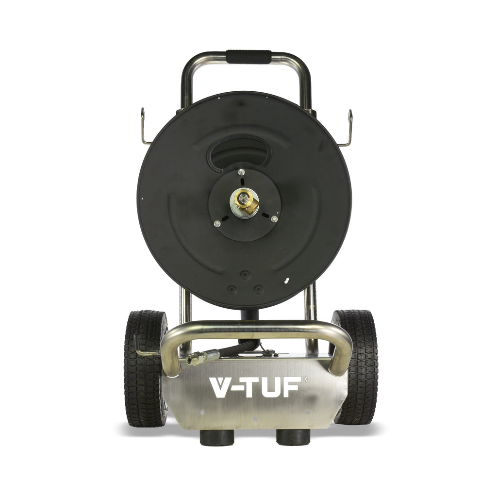 V-TUF V5.1453TR trolley hose reel side view showing hand crank and hose guide
