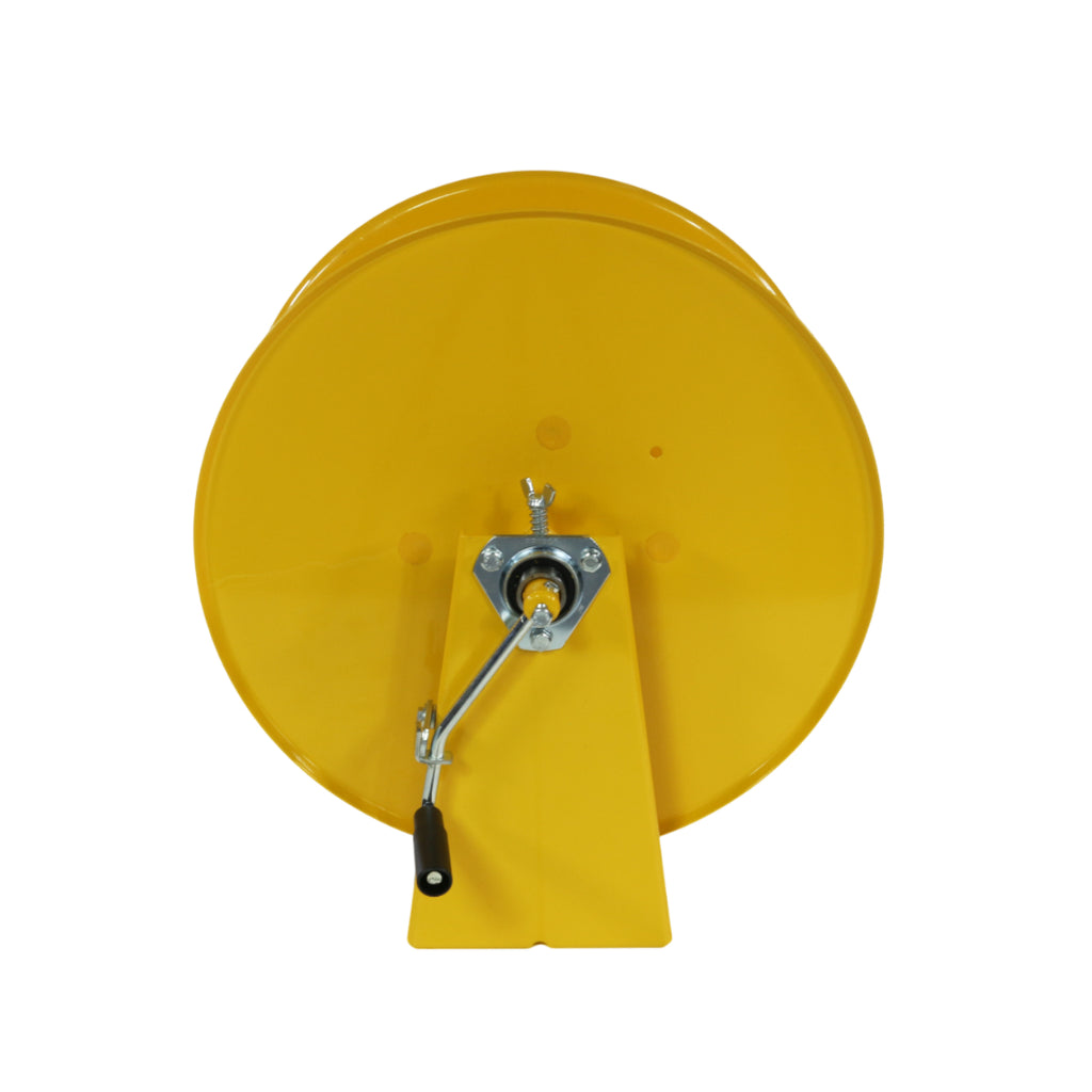 V-TUF SR3 70m hose reel rear view showing inlet swivel and wall mount bracket