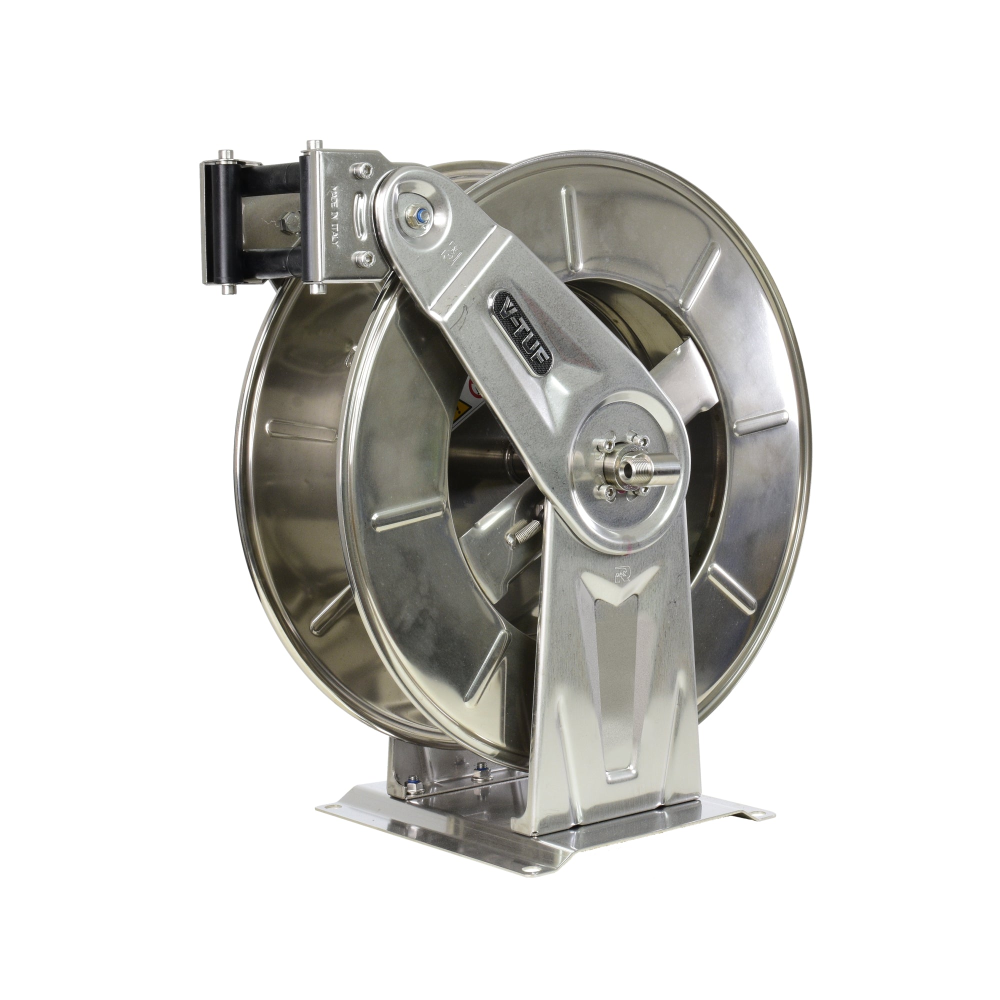 V-TUF 35m retractable tufREEL stainless steel V5.2350, front view showing drum and guide