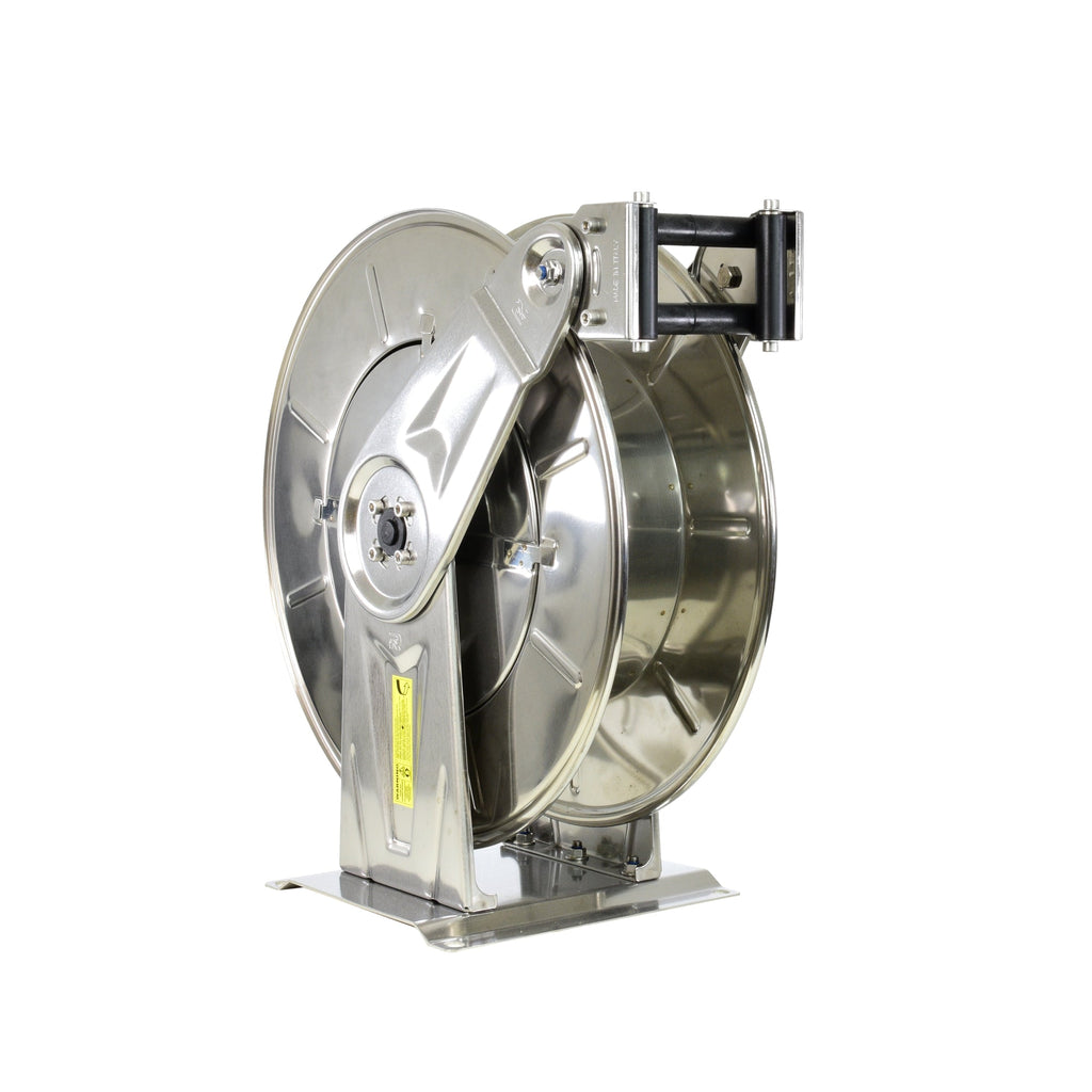 V-TUF 35m stainless tufREEL wall mounted showing hose extended and retract locking