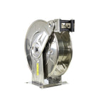 V-TUF 35m stainless tufREEL wall mounted showing hose extended and retract locking