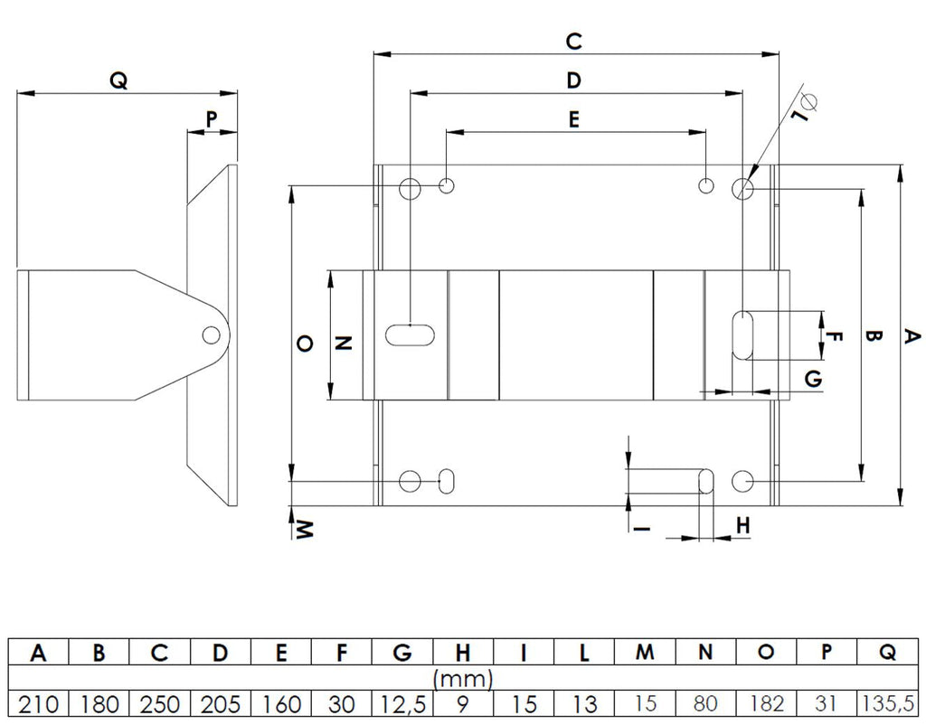 V-TUF V5.4201 wall swivel bracket fitted view showing swivel pivot and mounting holes