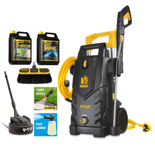 V-TUF V5240X2 electric pressure washer lifestyle shot showing in use on car washing