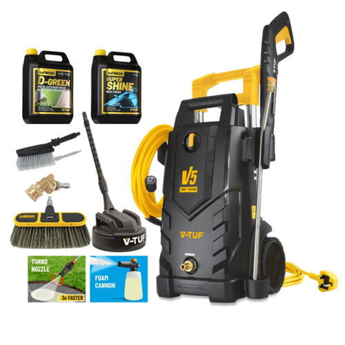 V-TUF V5240X2-KIT3 patio and car cleaning starter kit contents showing machine and accessories