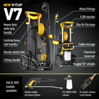 V-TUF V7110 side view showing brushless motor, hose reel and compact body