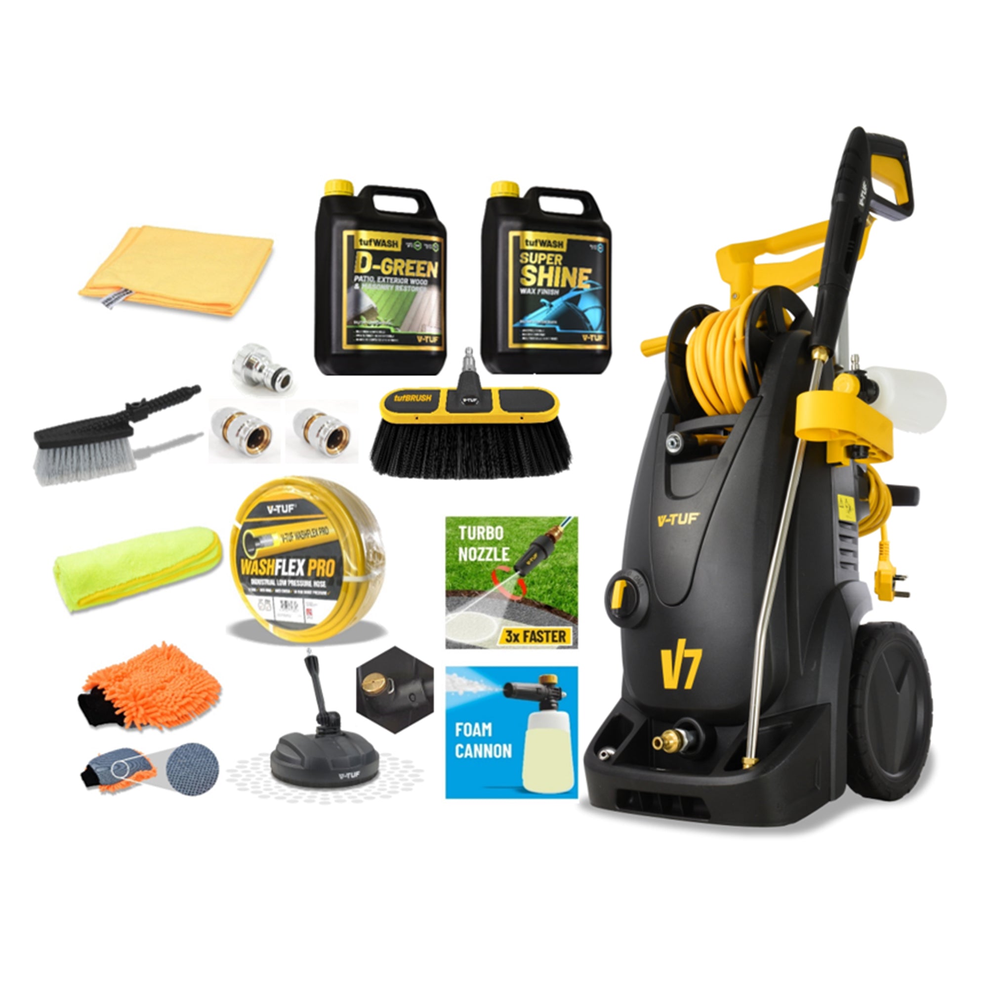 V-TUF V7240-KIT1 pro patio and car cleaner kit contents showing V7 washer with accessories