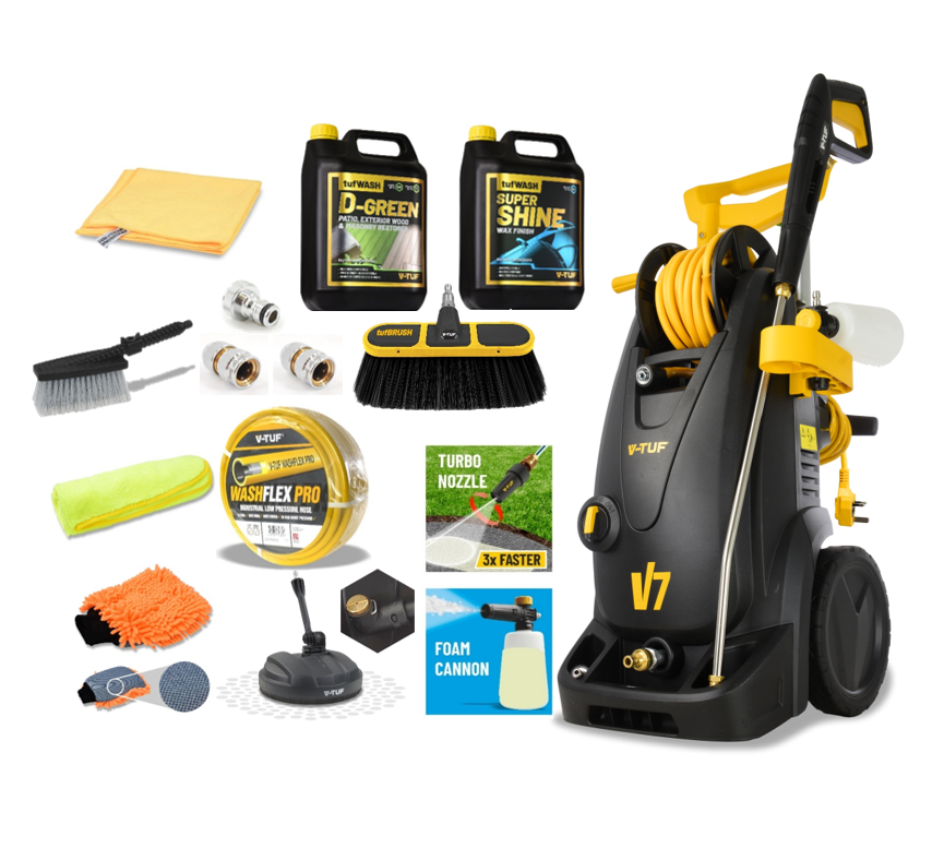 V-TUF V7240 electric pressure washer lifestyle shot showing in use on vehicle washing