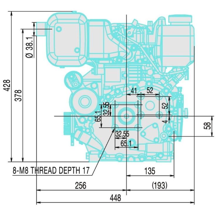 V-TUF VD5L48 4.8HP Yanmar diesel engine rear view showing oil filler and connections