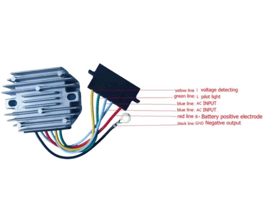 V-TUF VLCP006RY Yanmar voltage regulator side view showing regulator body and connections