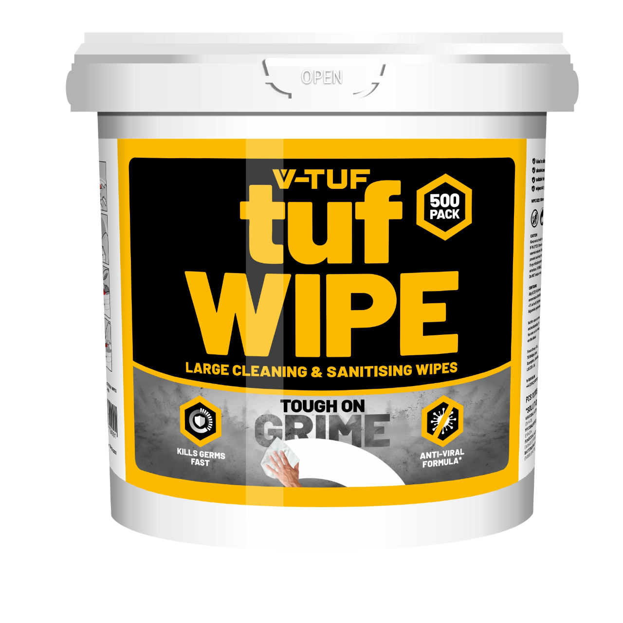 V-TUF tufWIPES antiviral antibacterial hand and surface wipes VTABW-500CW 500 wipes per tub