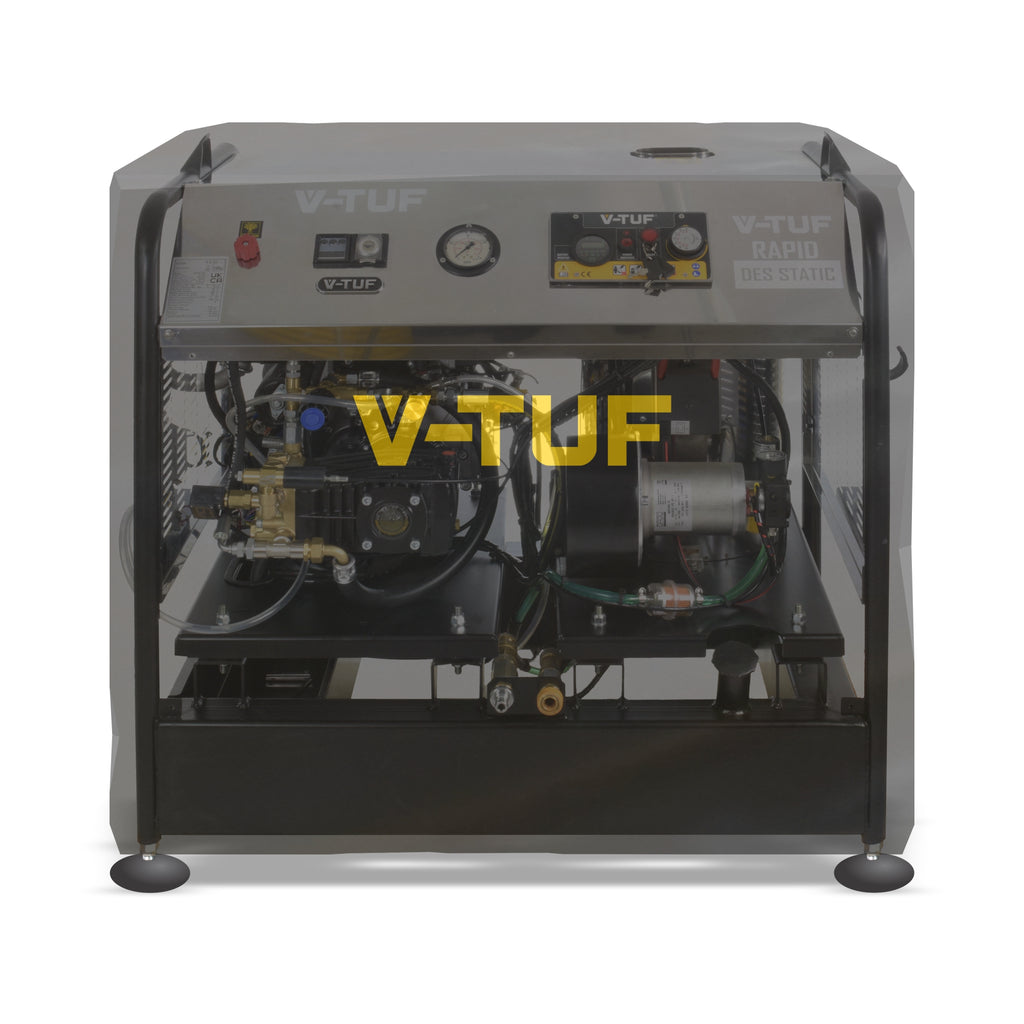 V-TUF VTCOV2 waterproof machine cover side view showing fitted dimensions and securing straps
