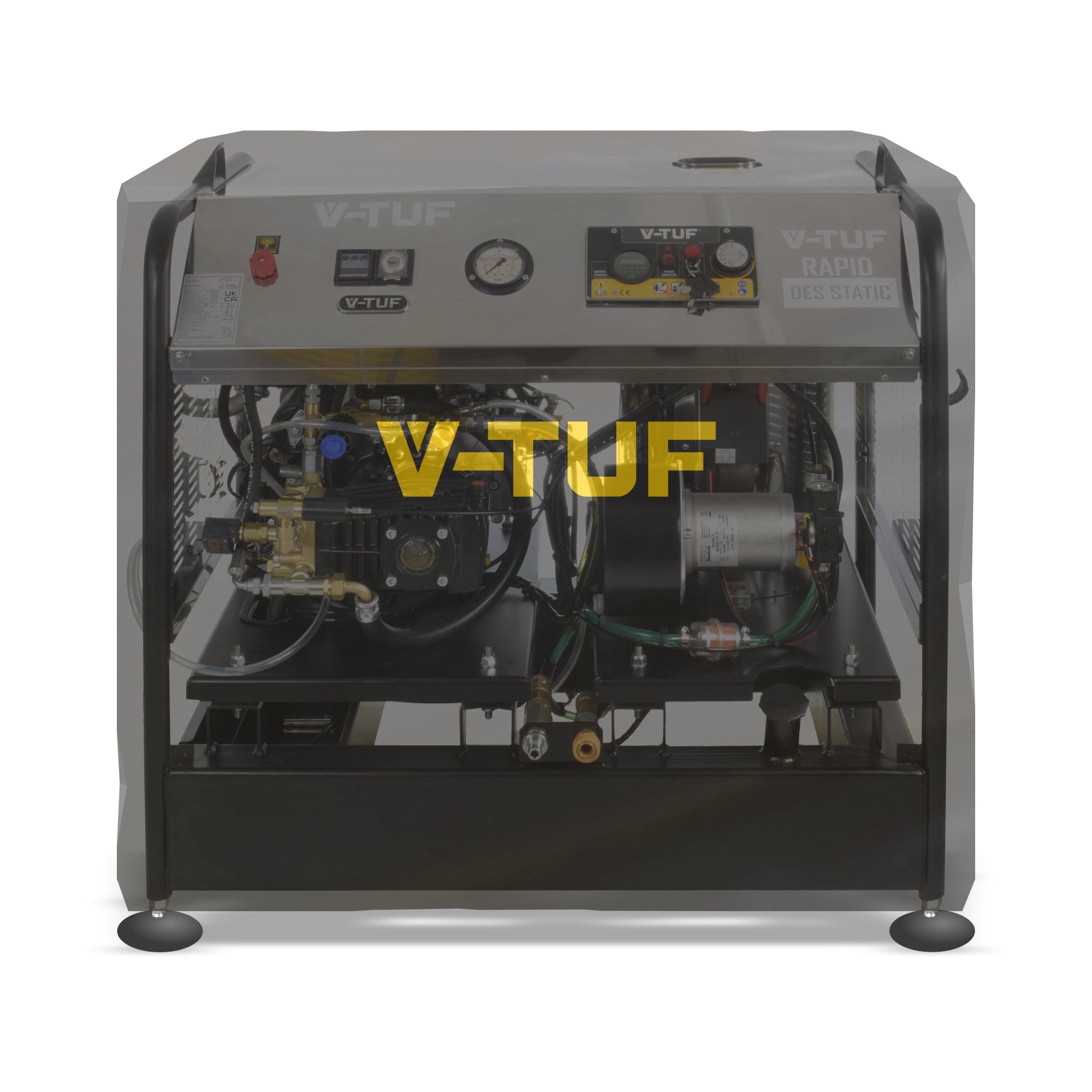 V-TUF VTCOV2 waterproof machine cover side view showing fitted dimensions and securing straps