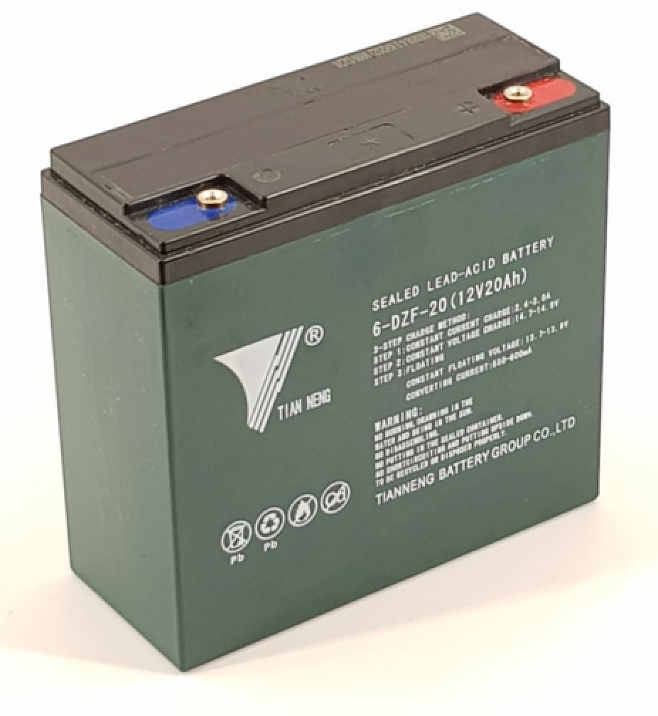 V-TUF VTES002 battery close-up showing terminals and capacity rating label