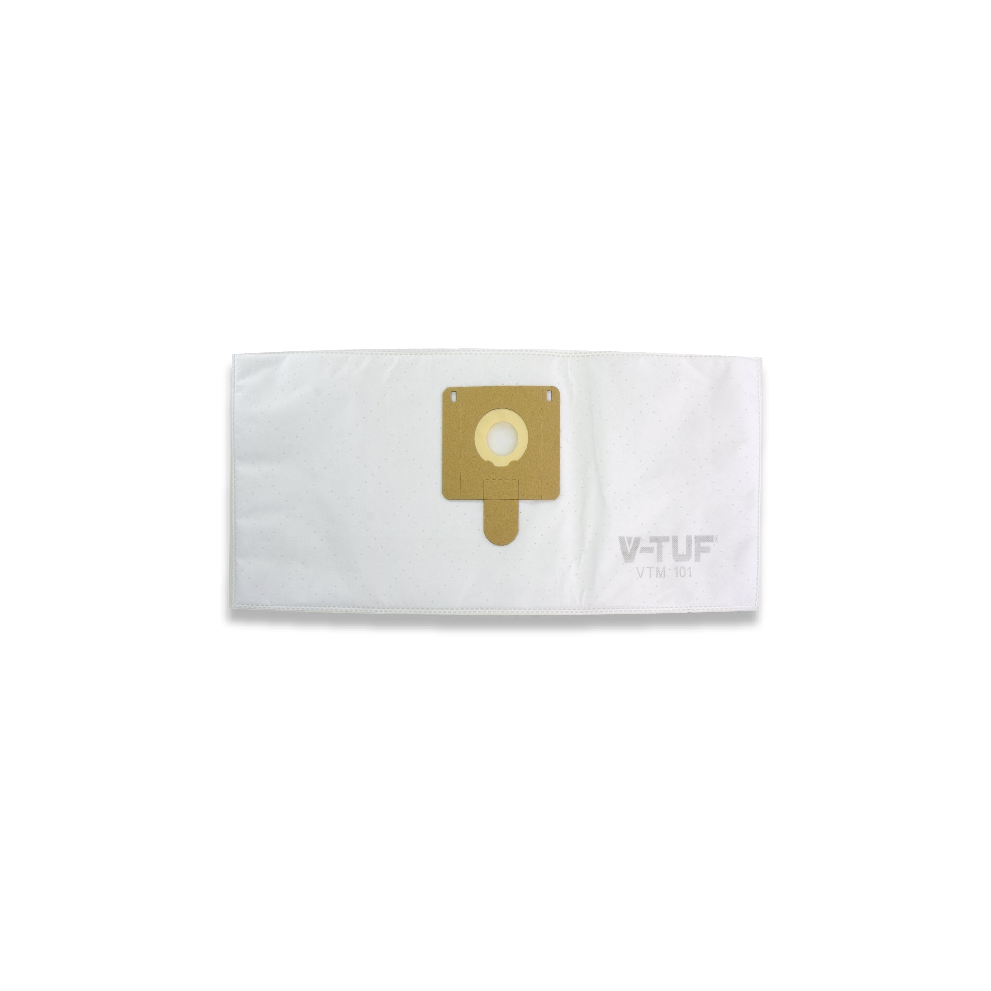 V-TUF VTM101 dust bags showing retail packaging with product details and FSC certification