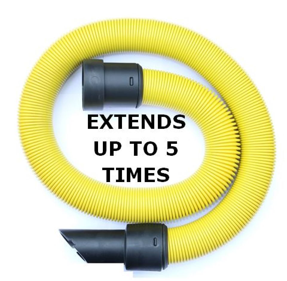 V-TUF yellow hi-viz extending vacuum hose VTM112 for MINIHSV dust extraction, coiled