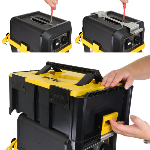 V-TUF STACKPACK bracket VTM452 close-up showing yellow steel wall fixing plate