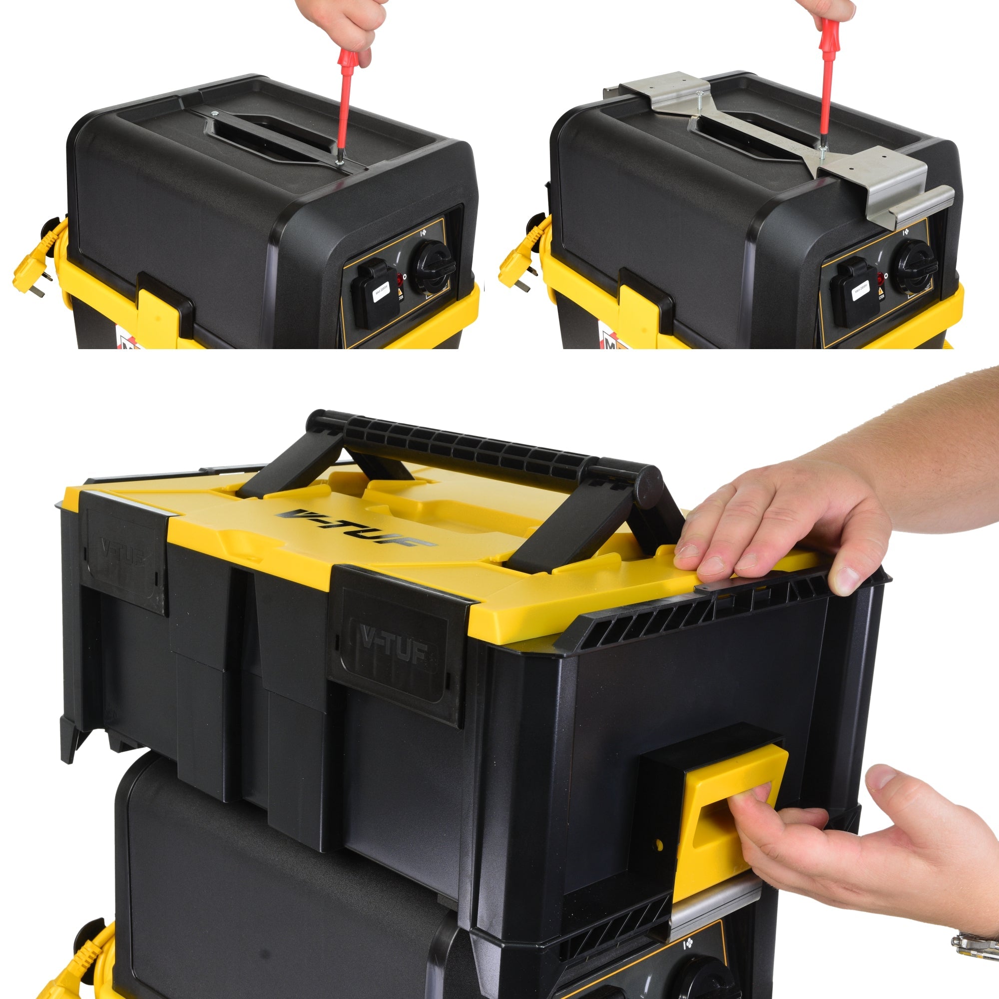 V-TUF VTM452 bracket installed on wall showing storage box docked in position