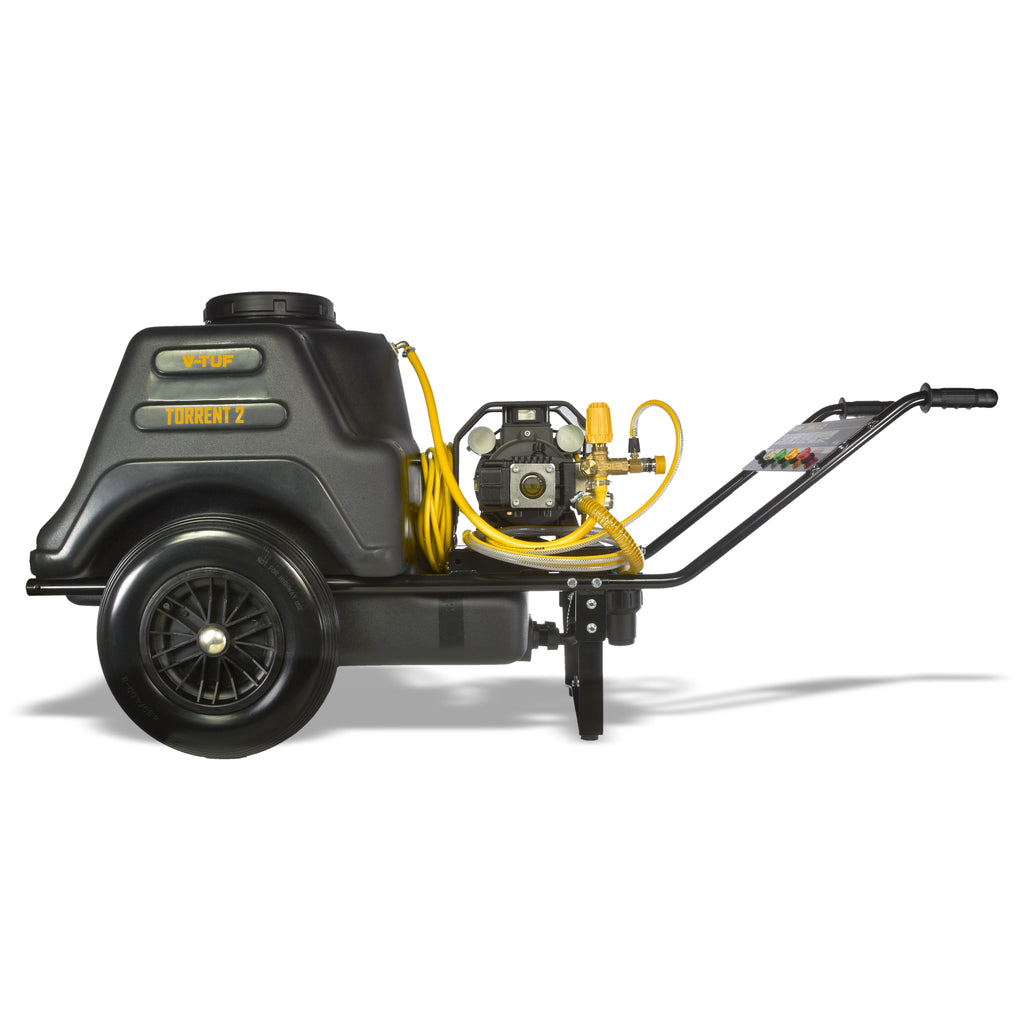 V-TUF 110B TORRENT 2 bowser pressure washer rear view showing water tank and hose connections
