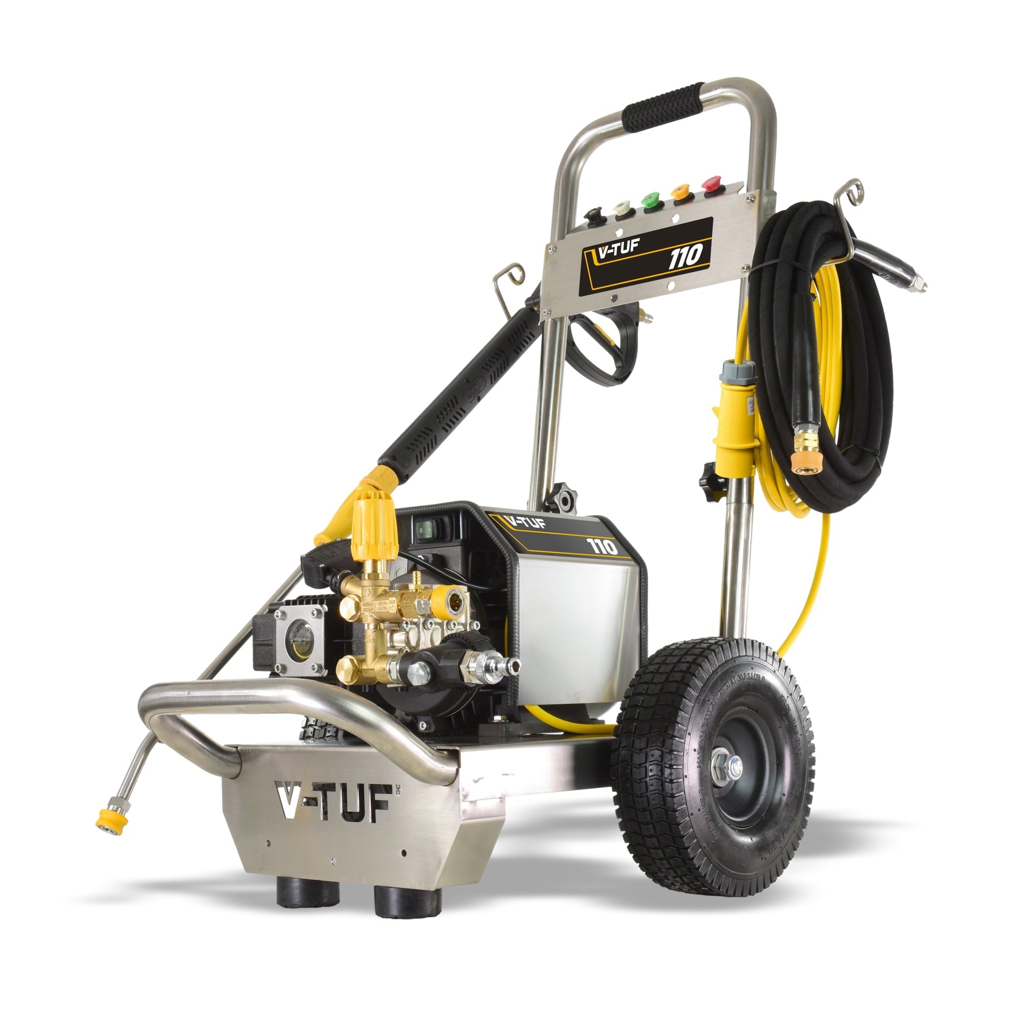 V-TUF 110v compact electric site pressure washer VTUF110, 100 Bar 12 L/min, front view