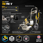 V-TUF VTUF110 110v site washer side view showing orange power lead and pump unit