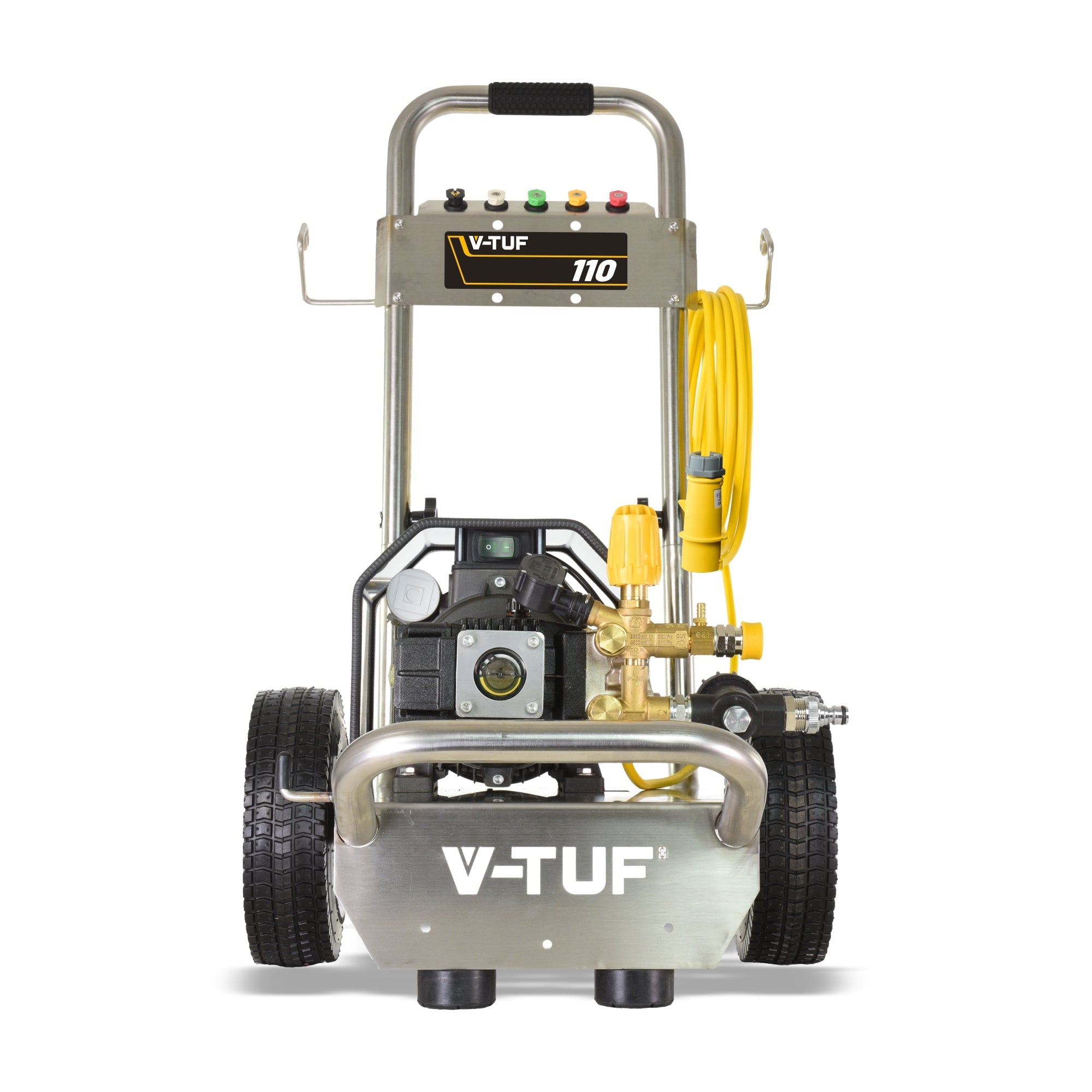 V-TUF VTUF110 pressure washer wheel and carry handle detail for site portability
